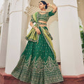 Green Heavy Viscose Khatli, Embroidery & Mirror Work Unstitched Lehenga Choli - Sisha Keshav