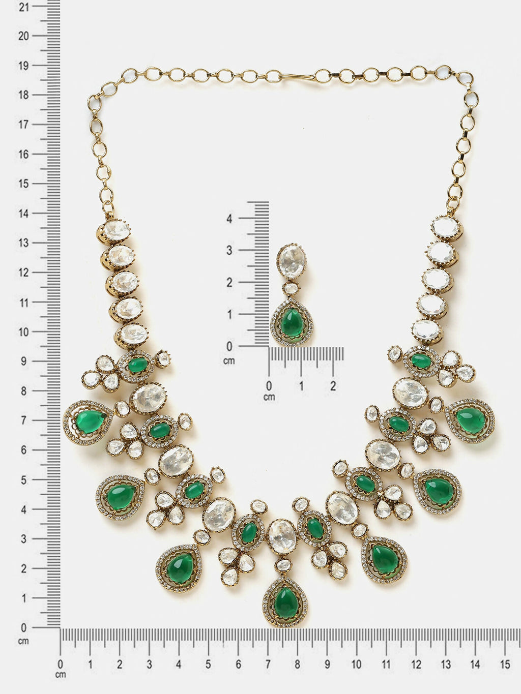 Ruby Raang Green Stone Kundan Work Necklace And Matching Earrings