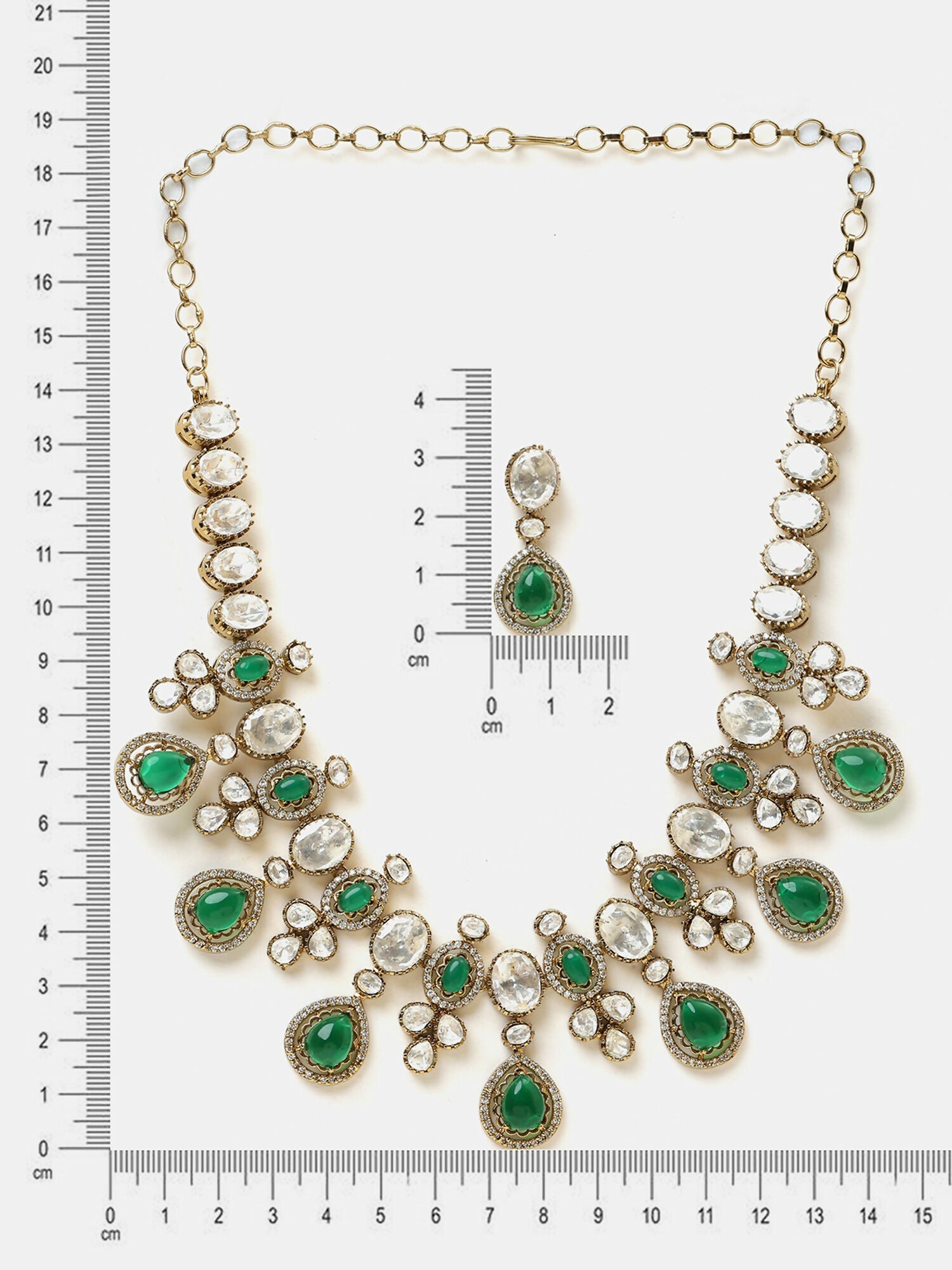 Ruby Raang Green Stone Kundan Work Necklace And Matching Earrings