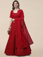 Dark Pink Georgette Thread with Sequins Embroidered work Lehenga Choli with Dupatta - Jivika