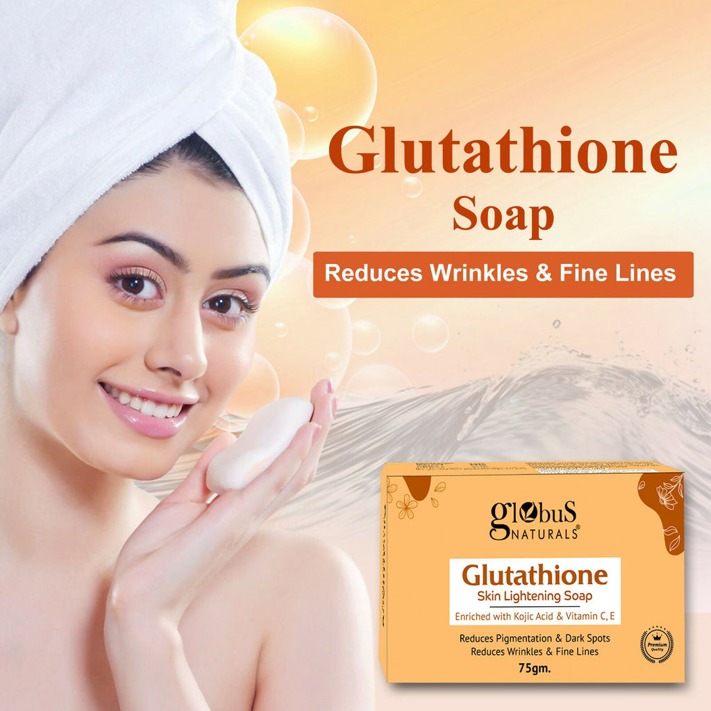 Globus Naturals Glutathione Skin Lightening Soap Enriched with Kojic Acid & Vitamin C, E, Reduces Dark Spots, Wrinkles & Fine Lines - Distacart