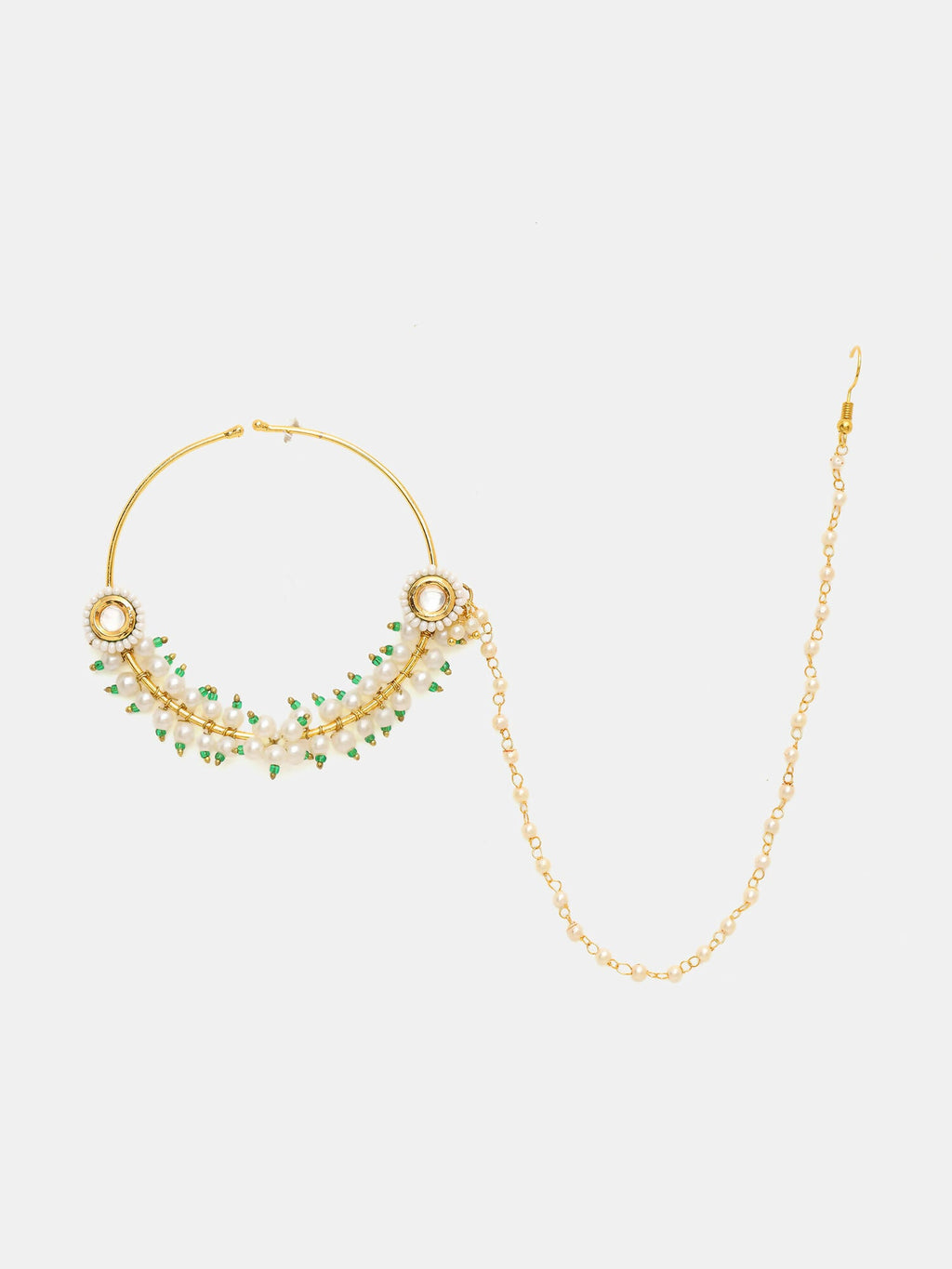 Ruby Raang 22k Gold Polished Kundan Maharani Nose Ring (Clip On)