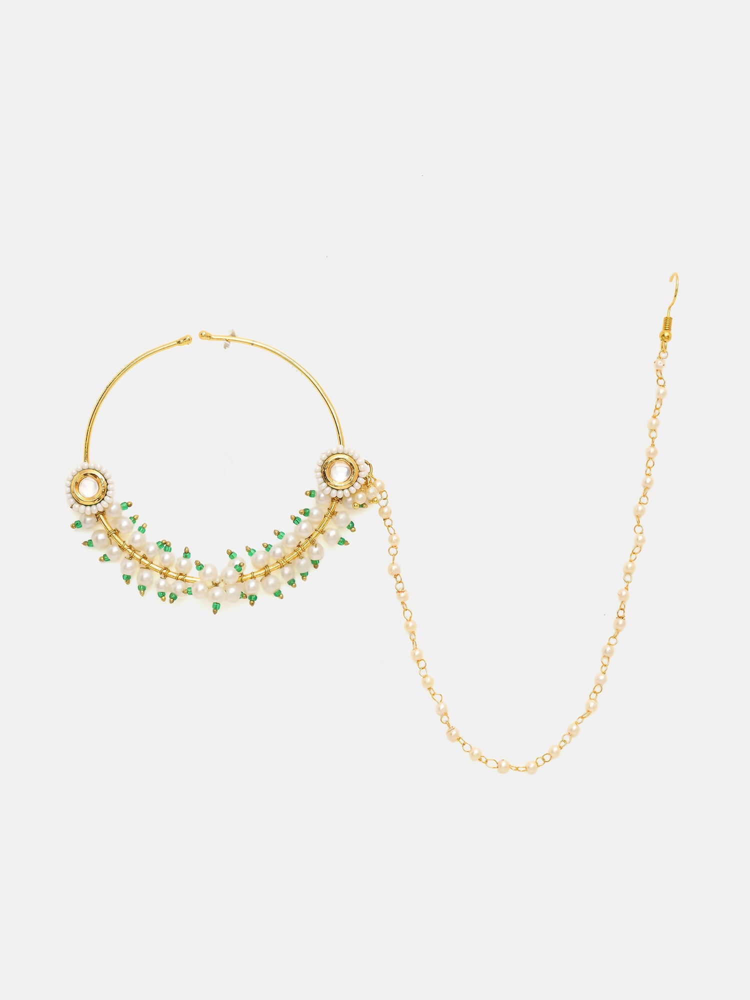 Ruby Raang 22k Gold Polished Kundan Maharani Nose Ring (Clip On)