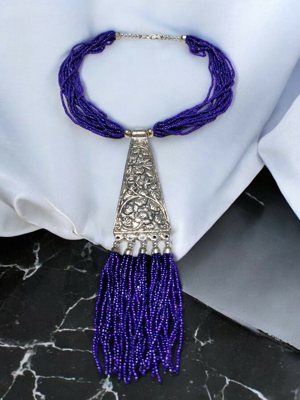 Inhanns Day-To-Dinner Tie Shaped Oxidized Black Metal Multi-Layered Long Only Necklace - Dark Prule Necklace