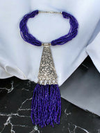 Inhanns Day-To-Dinner Tie Shaped Oxidized Black Metal Multi-Layered Long Only Necklace - Dark Prule Necklace