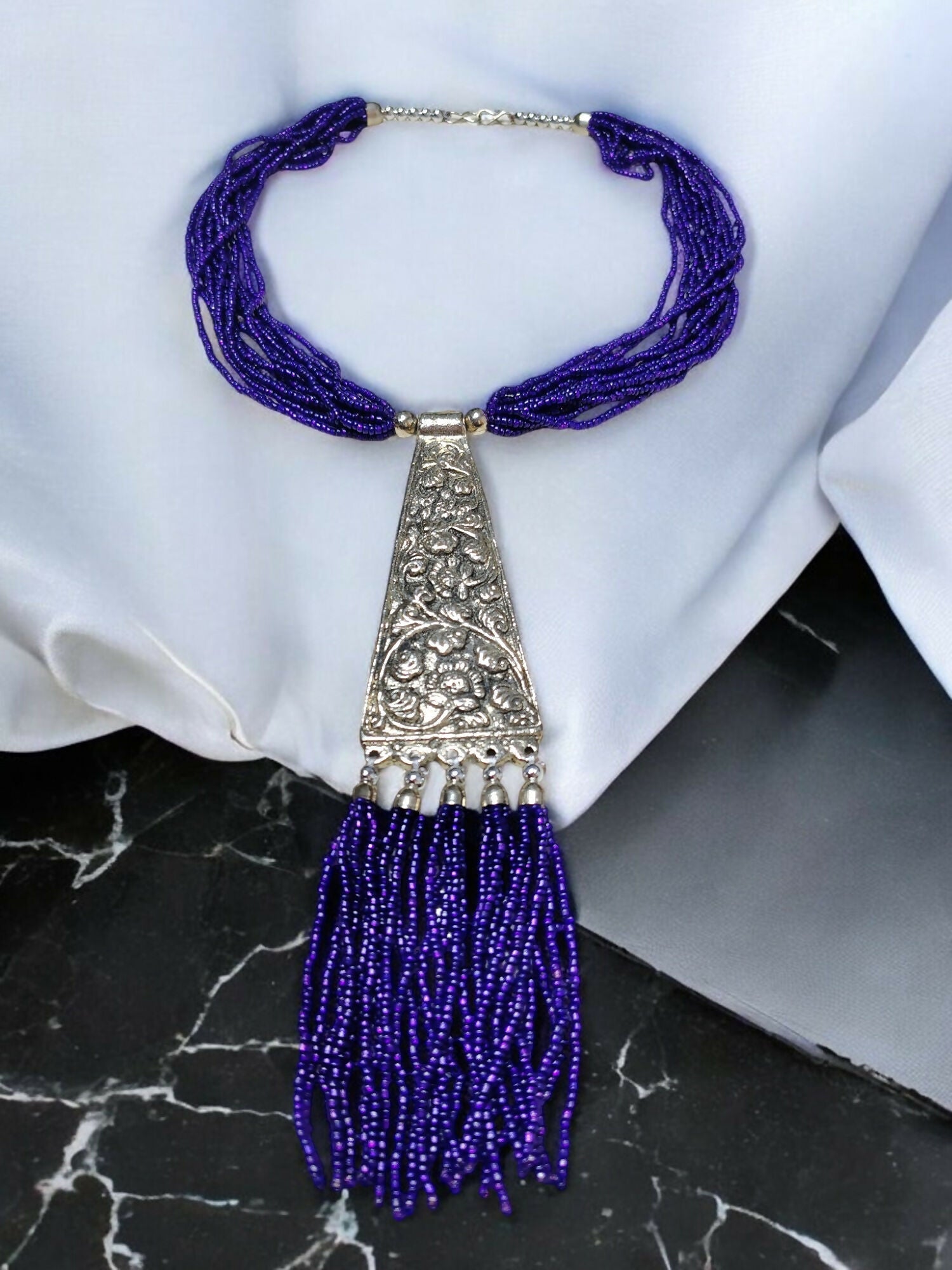 Inhanns Day-To-Dinner Tie Shaped Oxidized Black Metal Multi-Layered Long Only Necklace - Dark Prule Necklace