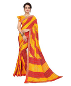 Vamika Yellow Georgette Printed With Lace Saree (MANYA YELLOW RED) - Distacart