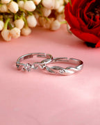 VOJ Stainless Steel Cubic Zirconia Silver Plated Adjustable Ring Set for Couple