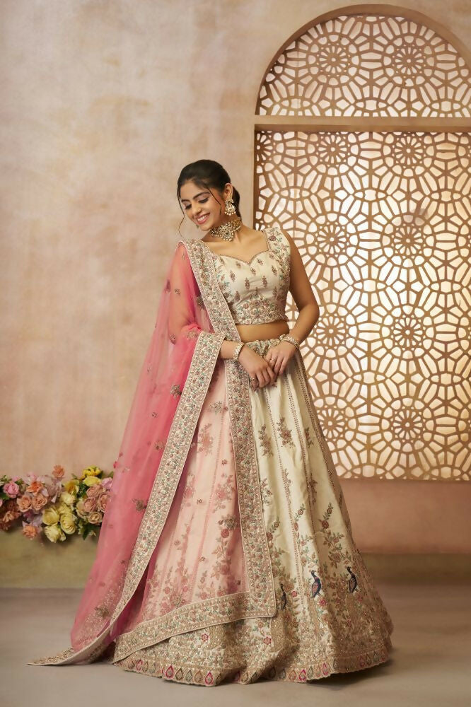 Kesar Fab White Zari Silk Hand_Woven Lehenga