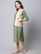 Even Apparels Beige Bansari Silk Open Front Gillet - Distacart