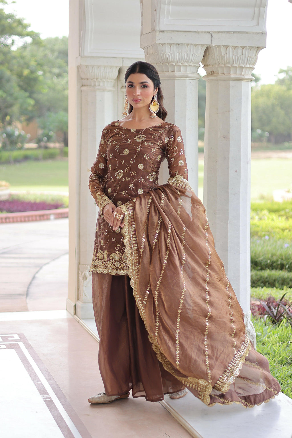 Joban Fashion Coffee Readymade Kurta Set With Sequence embroidery Work - Distacart