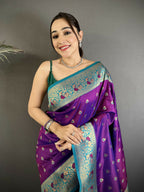 Joban Fashion Purple Intricate Motifs Soft Silk Banarasi Saree