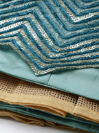 House of Panchhi Women Sea Green Net Zig-Zag Embroideried Lehenga, Blouse & Dupatta
