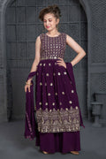 Kids Wedding Designer Purple Georgette Naira Cut Salwar Suit - Aaradhna