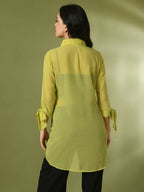 Myshka Women's Yellow Solid Georgette Longline Party Sheer Tunic