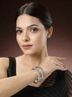 NVR Women's Silver-Toned German Silver Floral Oxidised Kada Bangle - Distacart