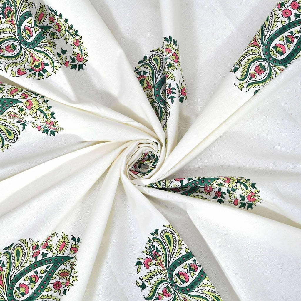 Paisley Hand Block Printed Double 90x108 Inches Bedspread with 2 Pillow Covers