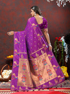 Lorenvalley Fashion Wine Soft Paithani Silk Woven Design Copper Zari Meenakari Weaving Saree