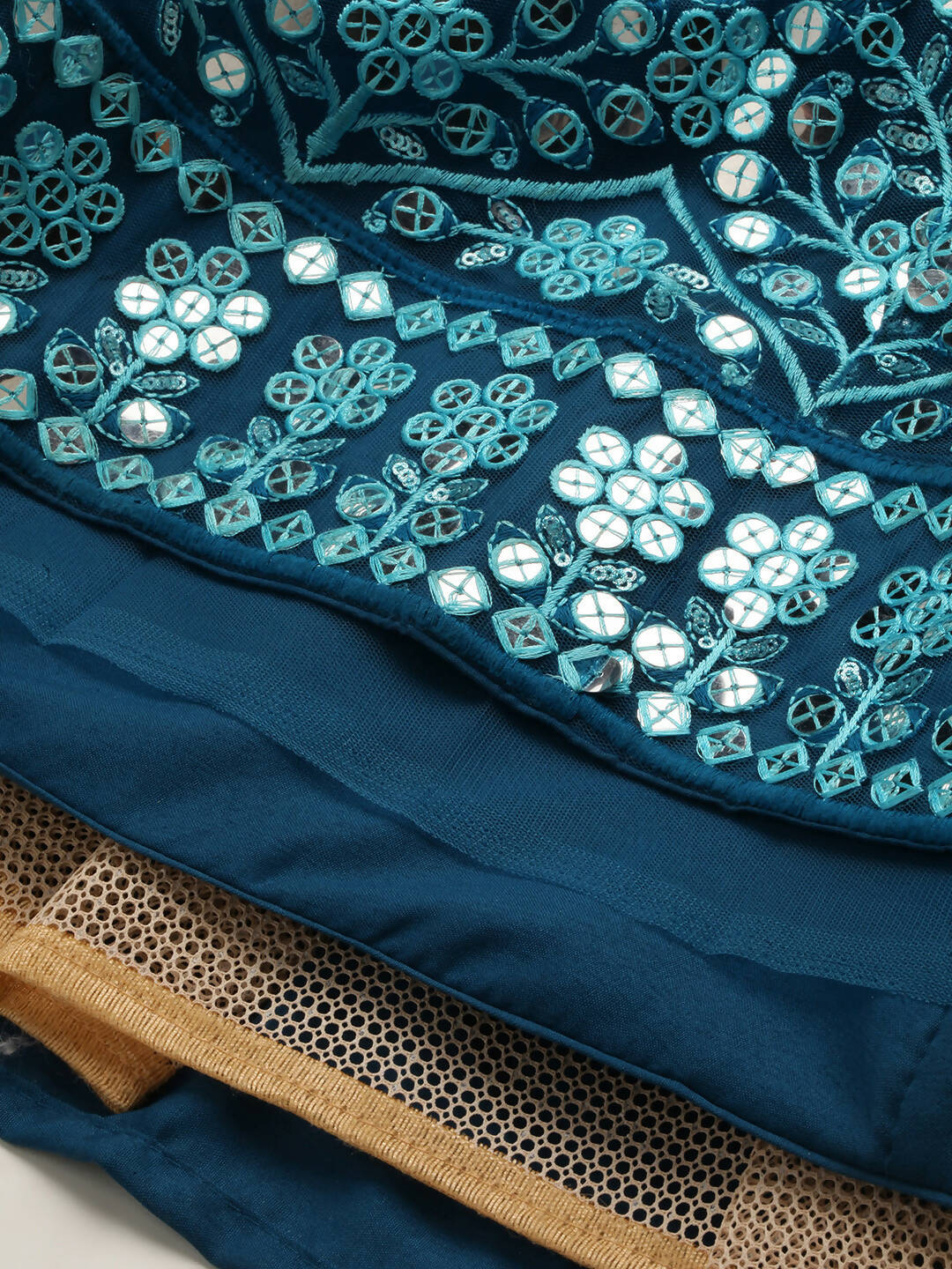 House of Panchhi Teal Net Sequinse Work Lehenga & Blouse, Dupatta