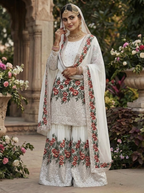 Teeya Creation White Fendy Silk Heavy Embroidery Work Party Wear Sharara Suit - Distacart