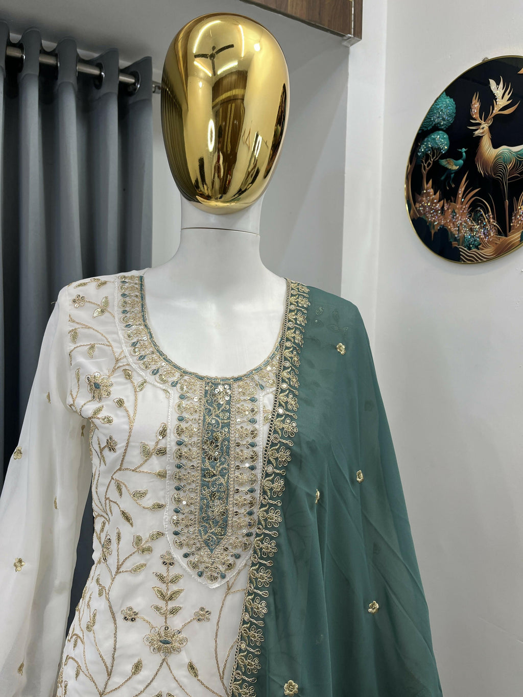 Teeya Creation White Color Faux Georgette Embroidery Work Long Party Wear Palazzo Suit - Distacart