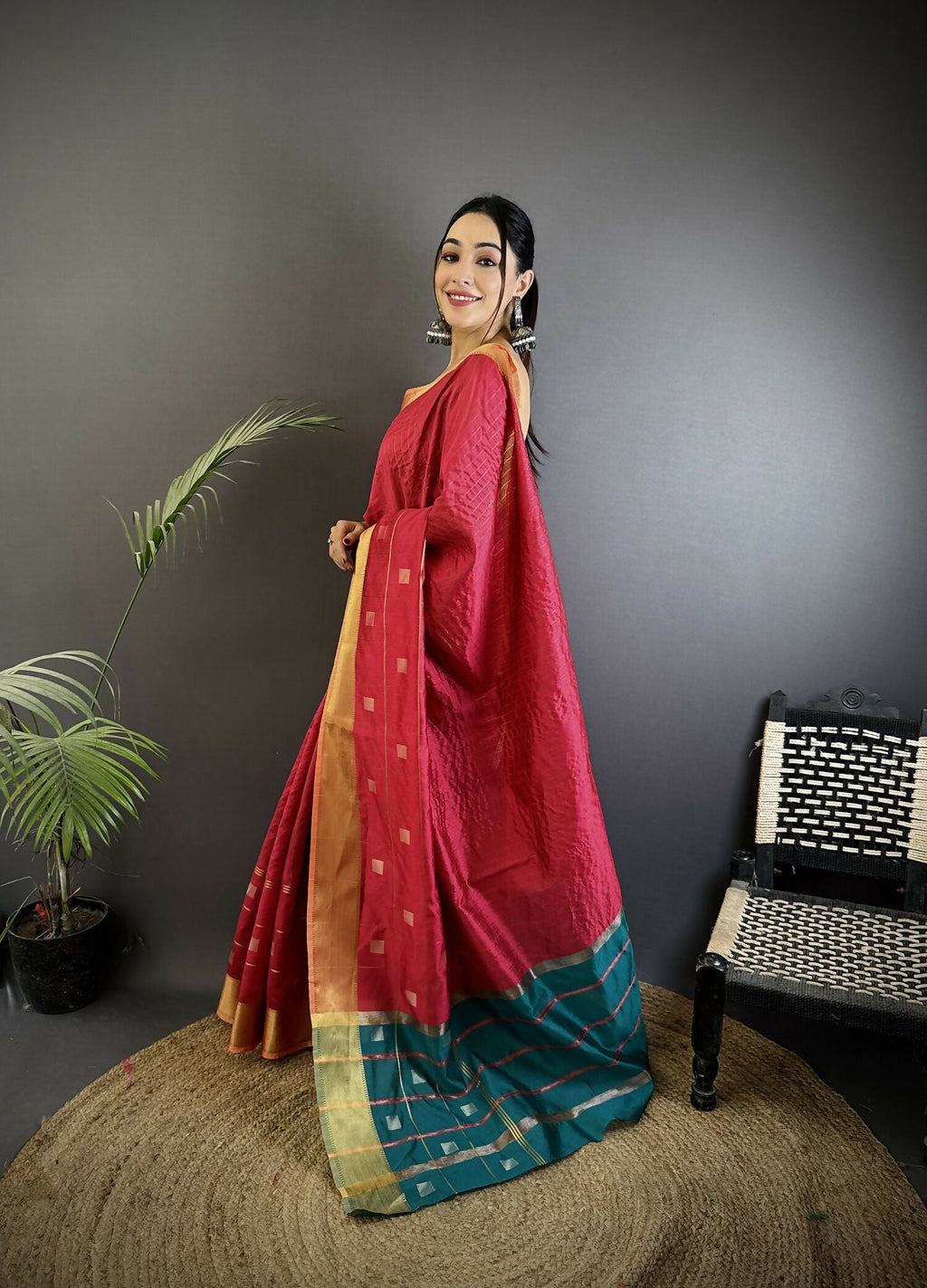 Joban Fashion Hot Pink Bhagalpuri Cotton Silk Stripes/Box Saree - Distacart