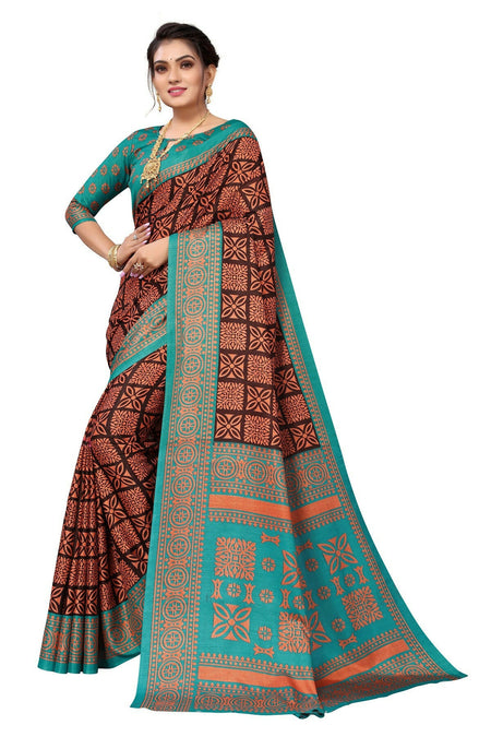 Vamika Brown Printed Art Silk Saree