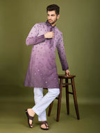Vastranavya Ombre Purple Premium Viscose Silk Thread & Sequence Embroidery work Kurta
