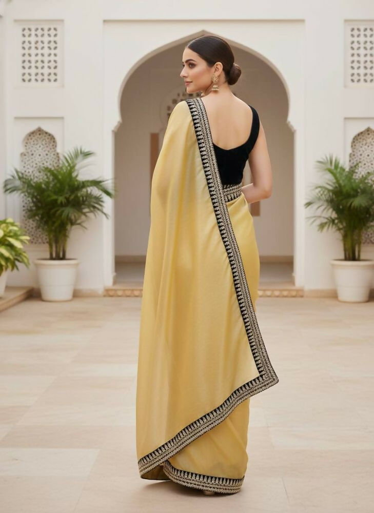 Joban Fashion Yellow Soft twill Net Party Wear Sarees - Distacart