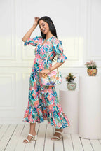 Myshka Women Multi Floral Polyester A-Line V-Neck Dress - Distacart