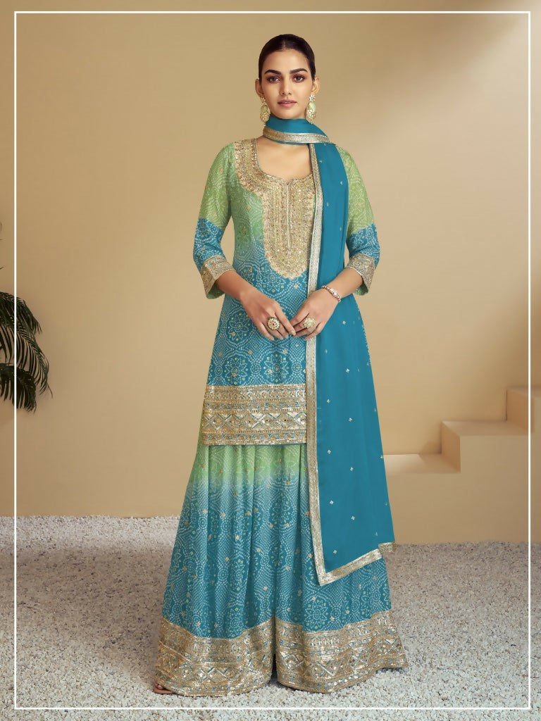 Vastranavya Bandhej Printed Chinon Chiffon Embroidered Sequins Pakistani Suit