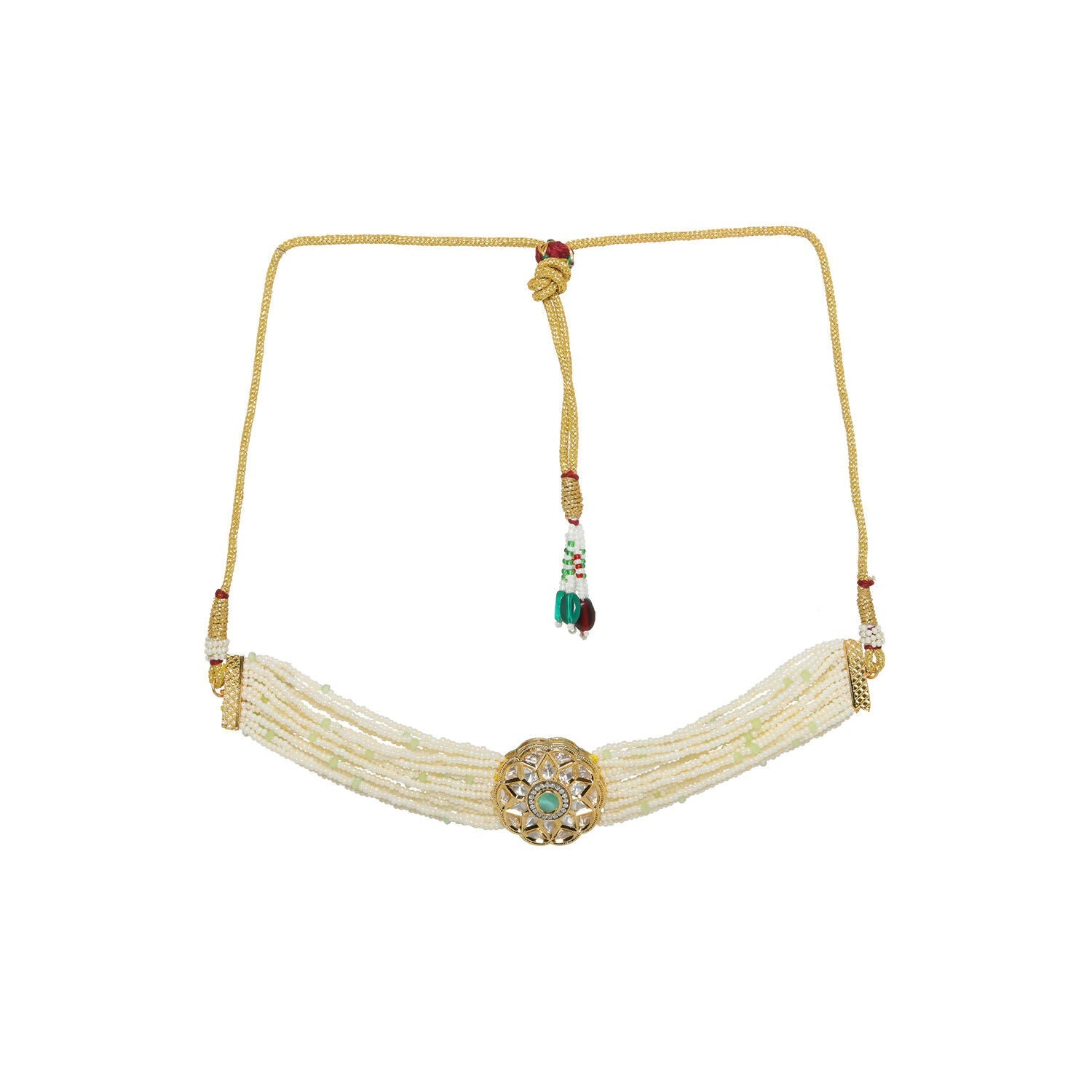 Pearl and Kundan Choker with Intricate Flower Design (White) - Ruby Raang