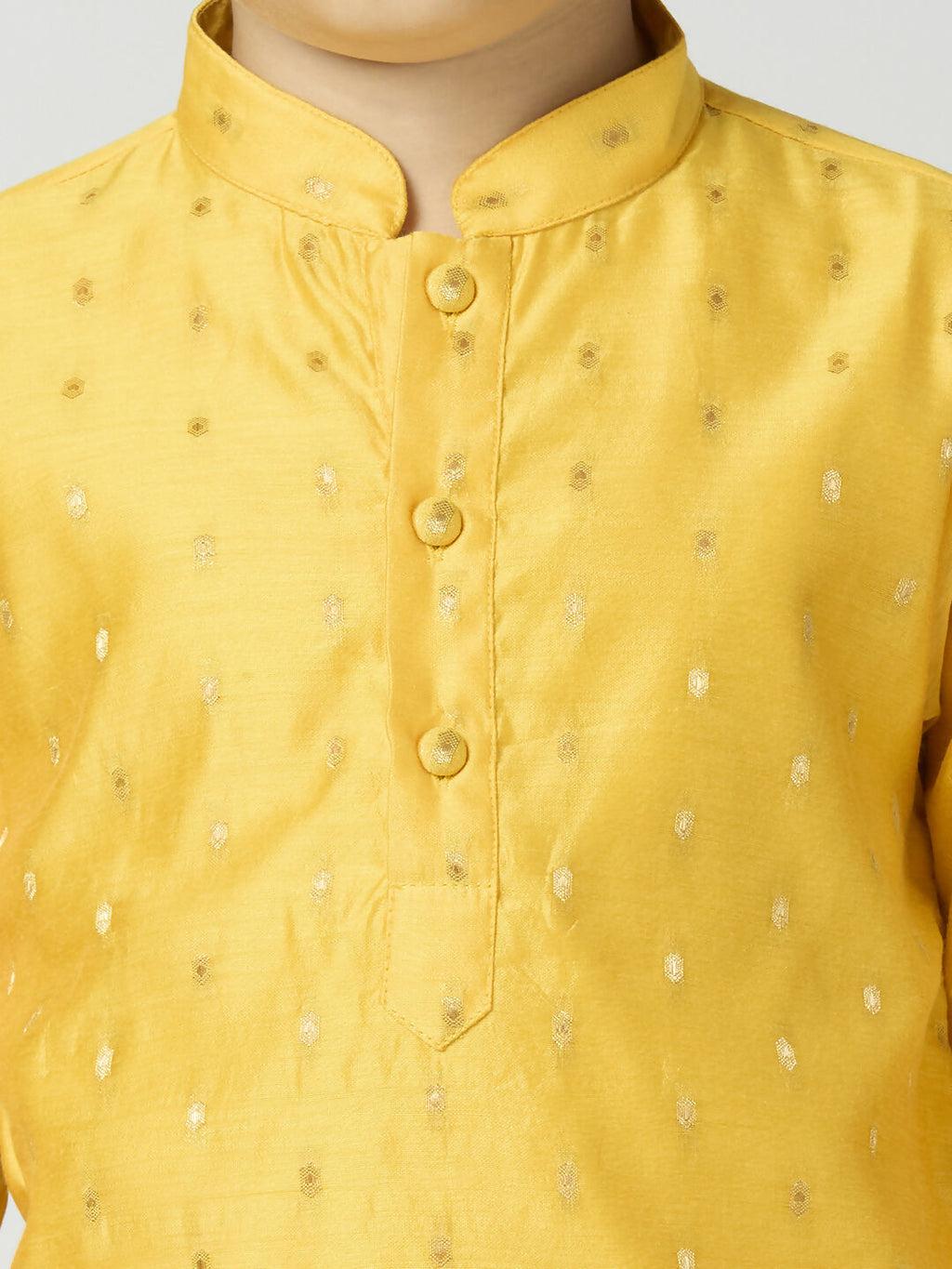 Joban Fashion Kids Island Full Sleeves Chanderi Kurta, Pyjama Set with Traditional Butta Work - Yellow - Distacart