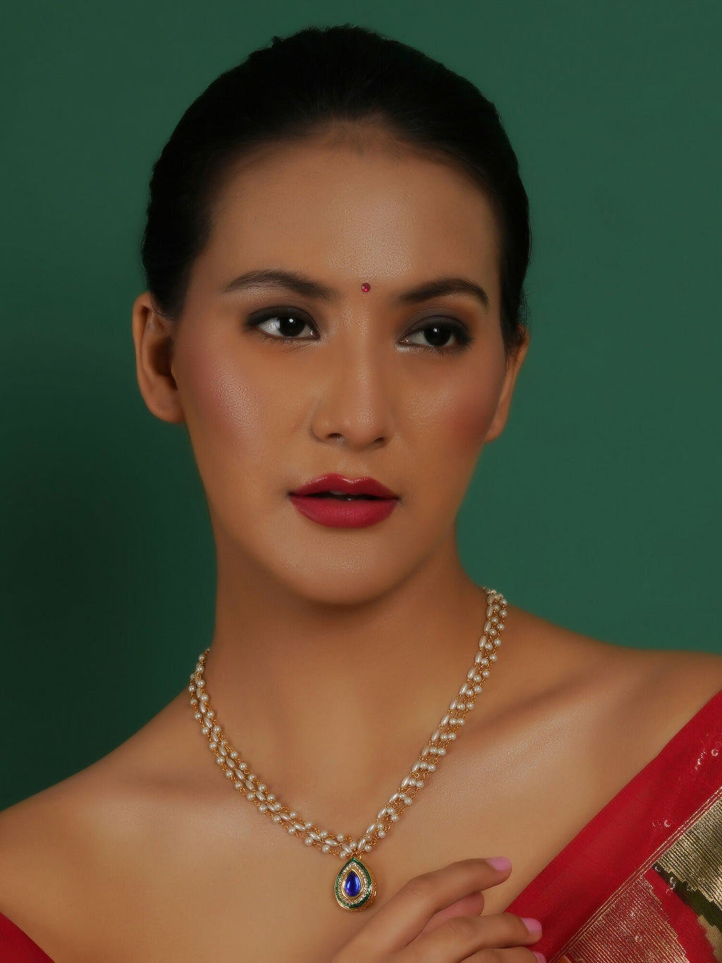 Kundan Necklace (Gold) - Ruby Raang