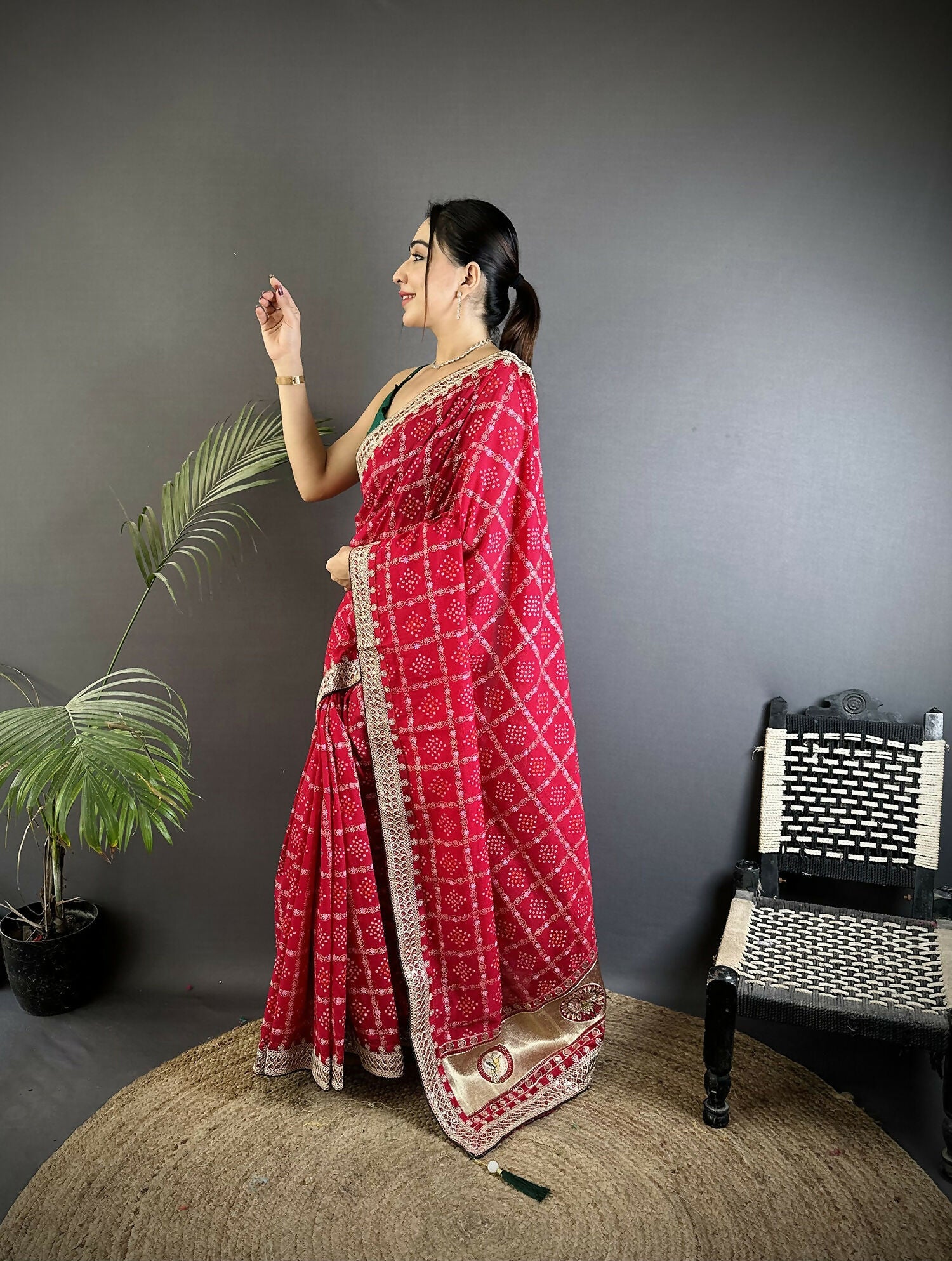 Joban Fashion Hot Pink Bandhej Bandhani Vichitra Silk Bandhani Prints Saree - Distacart