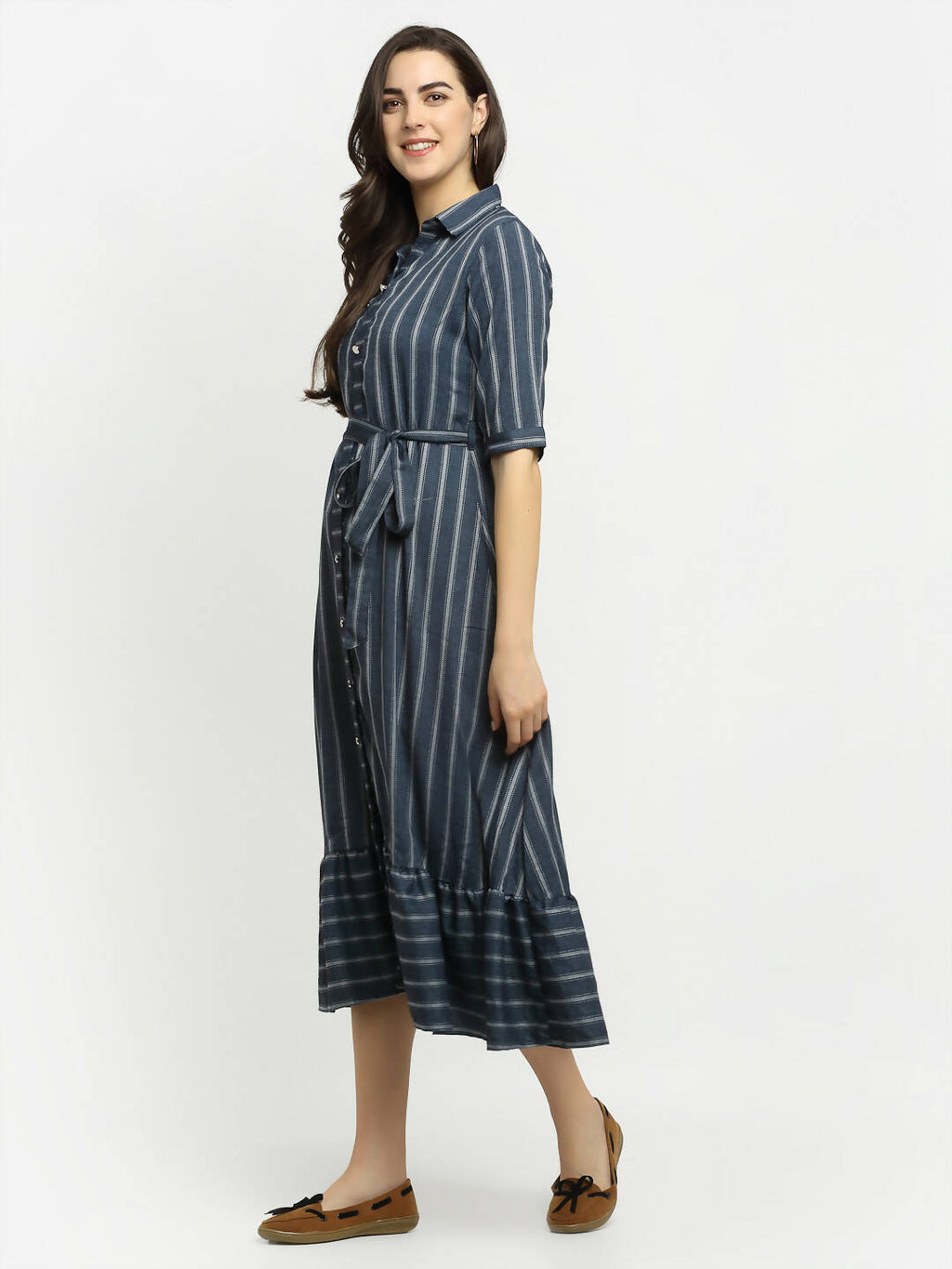Rudra Bazaar Grey A-Line Striped Kurta - Distacart