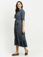 Rudra Bazaar Grey A-Line Striped Kurta - Distacart