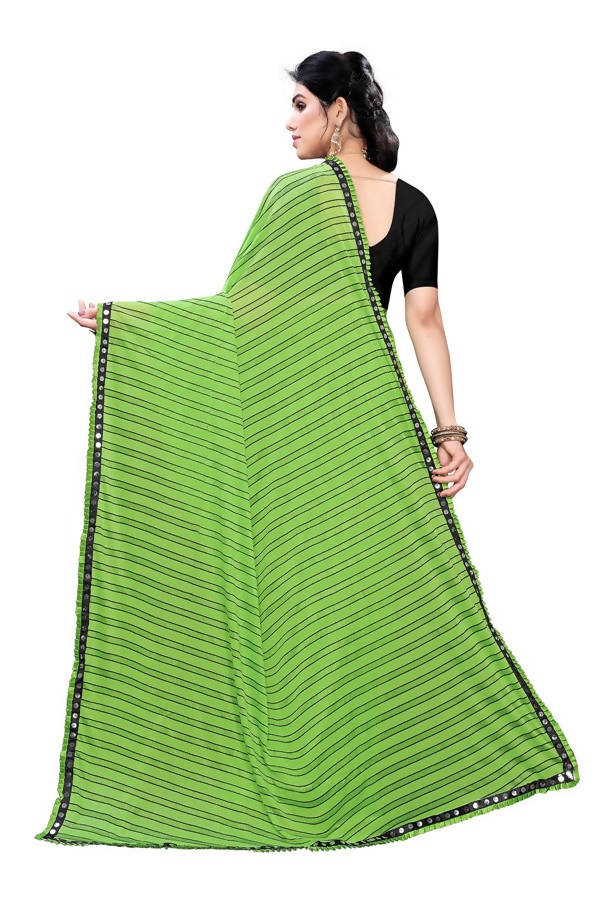 Vamika Green Malai Silk Printed Saree (Zigzag Green)