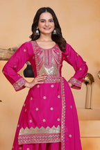 Teeya Creation Pink Color Chinon Silk Wedding Wear Trending Palazzo Set - Distacart