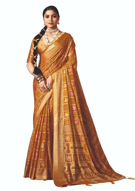Joban Fashion Brasso Party Wear Saree With Yellow Colored Zari Border Work Saree