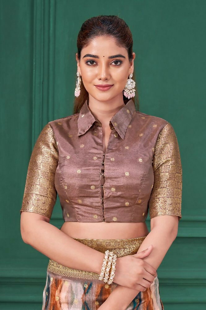 Lilac Purple Tussar Silk Jacquard Abstract Digital Print Saree with Unstitched Blouse - Mohira