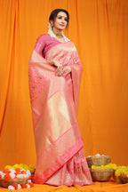 Jyoti Fashion Women's Pink Kanjivaram Silk Zari Woven Saree with Blouse - Distacart