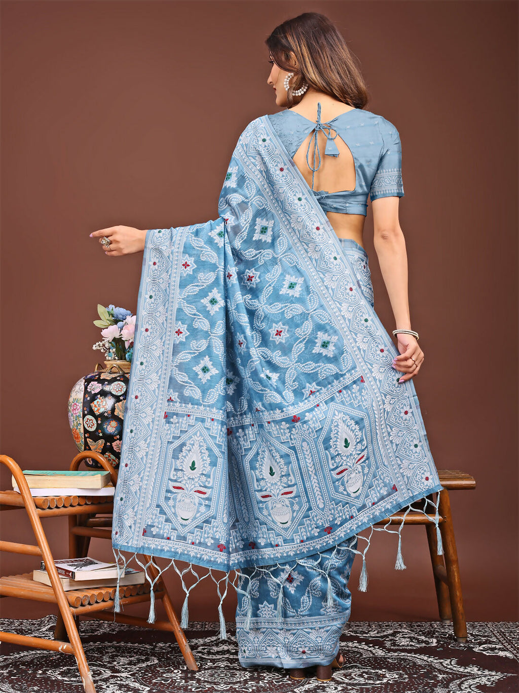 Shree Shyam Fashion Pankhuri Sky Blue Linen Cotton Saree