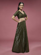 House of Panchhi Olive Georgette Sequinse Embroidered Lehenga & Blouse with Dupatta