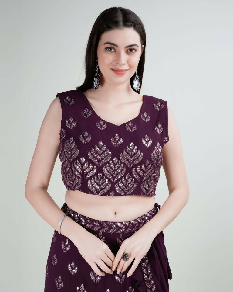 Purple Georgette Sequence Embroidered Lehenga Choli with Dupatta - Tanya