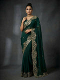 Joban Fashion Green Fandy Satin Silk Party Wear Sarees - Distacart