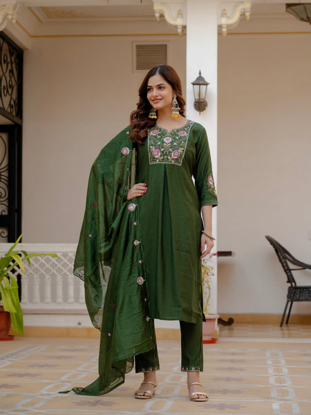 Pramukh Fab Green Color Viscose Mango Silk Kurta Set