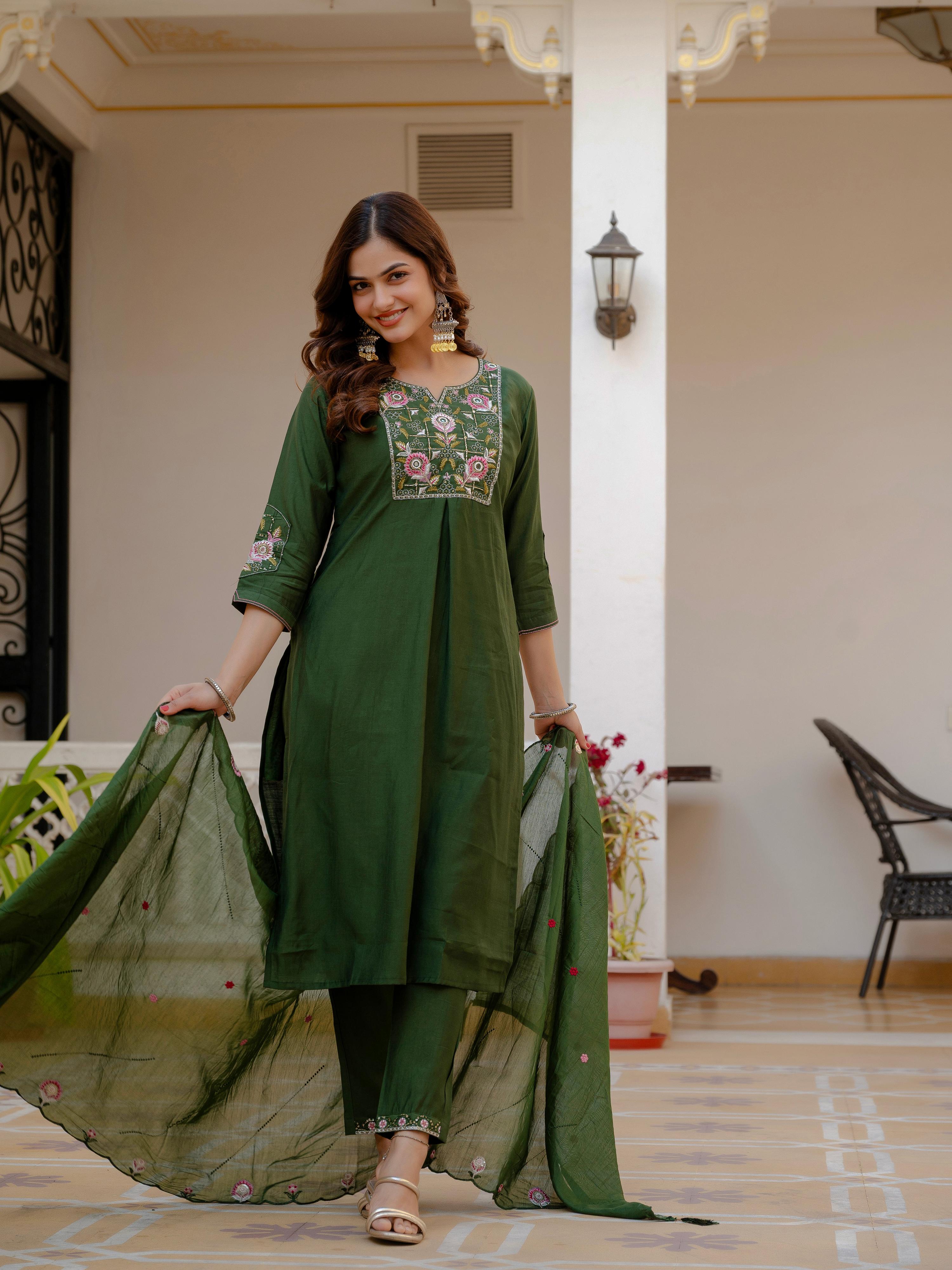 Pramukh Fab Green Color Viscose Mango Silk Kurta Set - Distacart