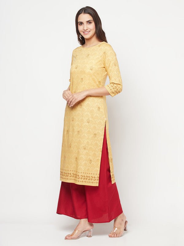 Aniyah Rayon Digital Screen Printed Golden Beige Straight Kurta