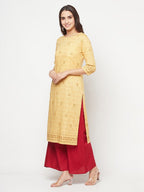 Aniyah Rayon Digital Screen Printed Golden Beige Straight Kurta